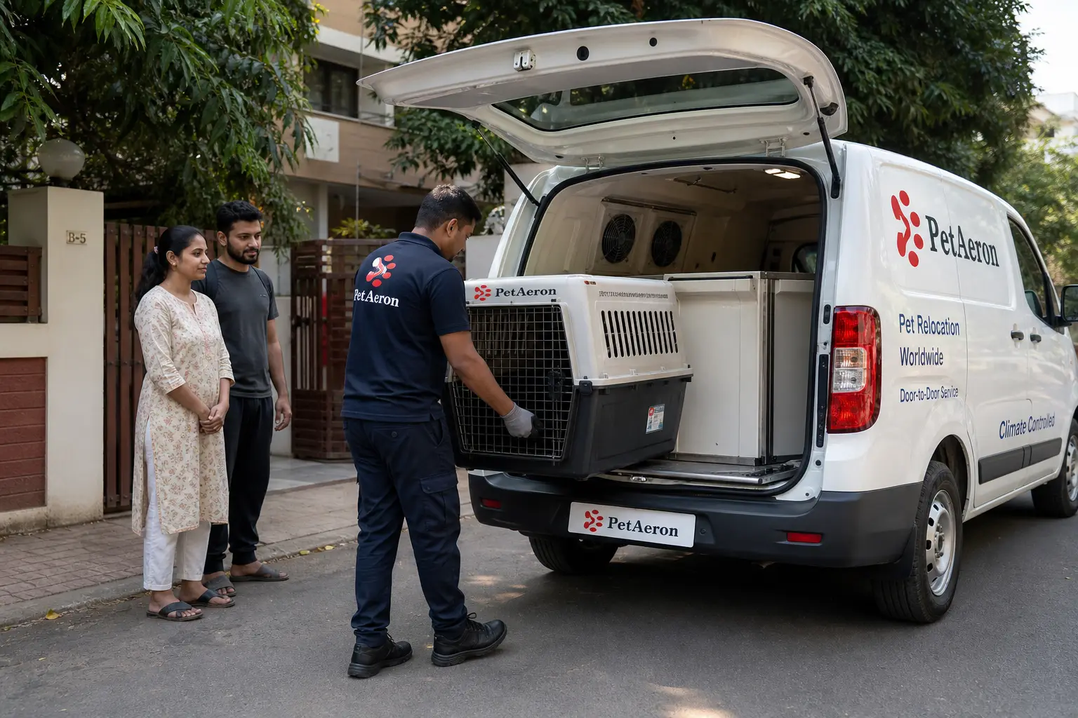 PetAeron climate-controlled van door-to-door pet pickup from Indian home before Adelaide flight