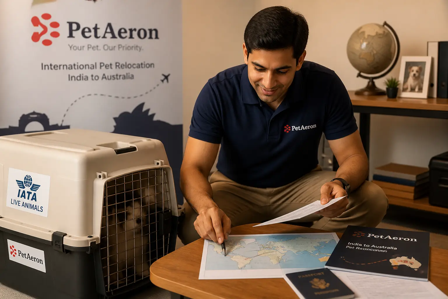 International pet relocation services from India to Sydney, PetAeron specialist with IATA crate and route planning
