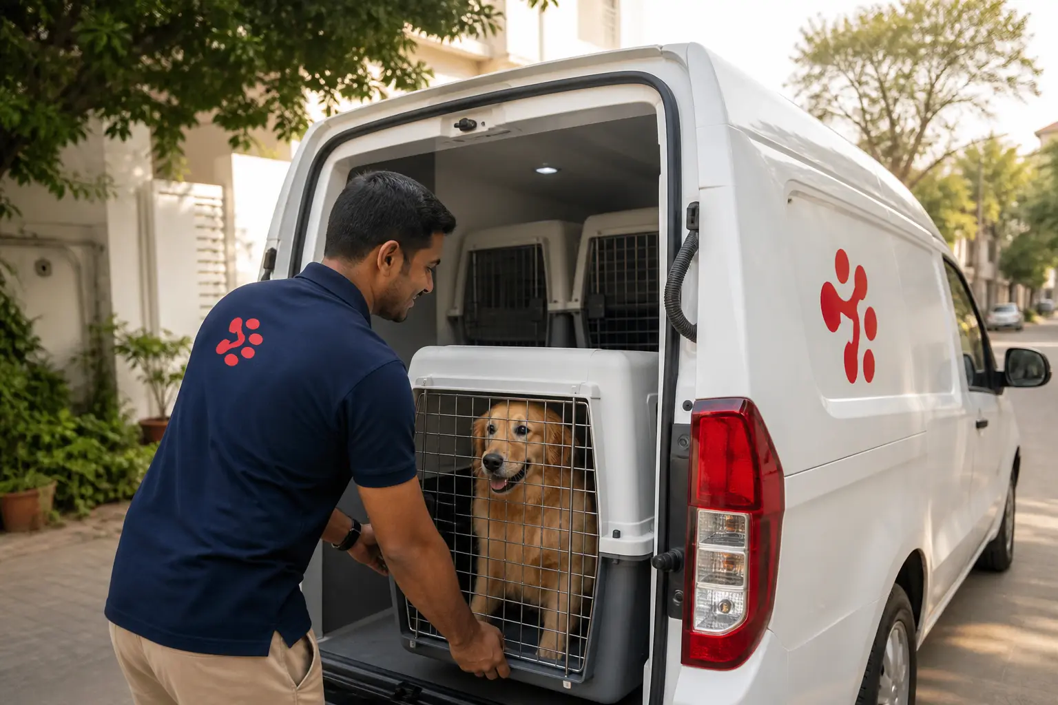 PetAeron climate-controlled van door-to-door pet pickup from Indian home before Calgary flight
