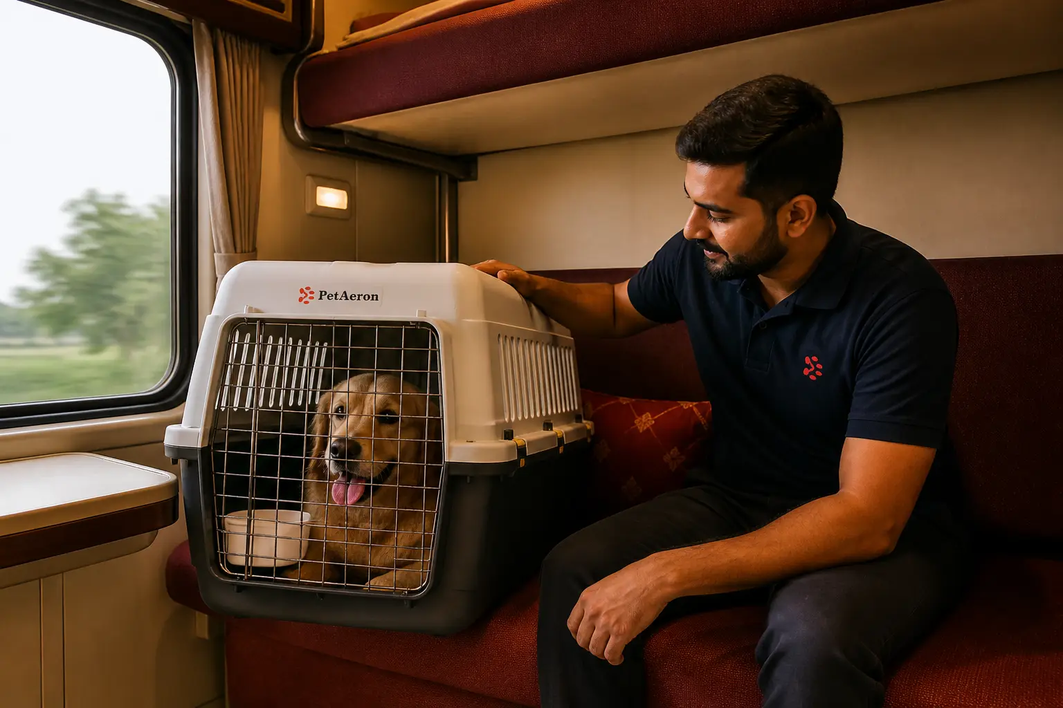 Pet and IATA crate on Indian Railways First AC train feeder to departure hub for Ottawa flight