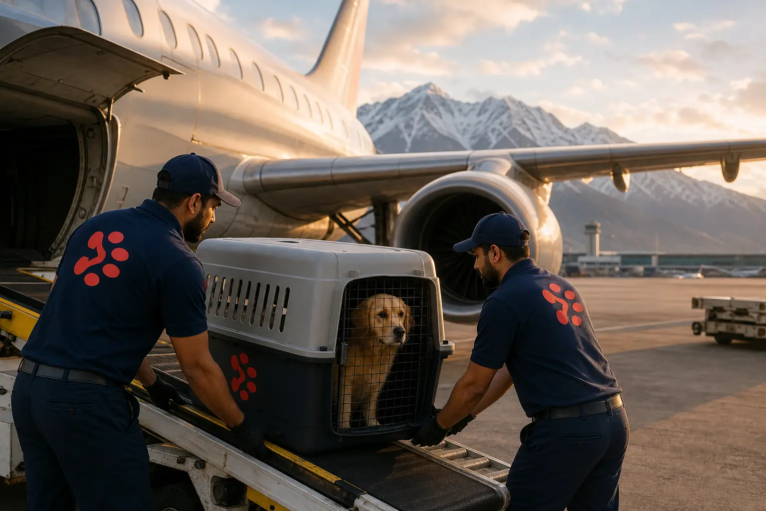 PetAeron staff loading IATA crate for international air cargo flight from India to Canadian international airports