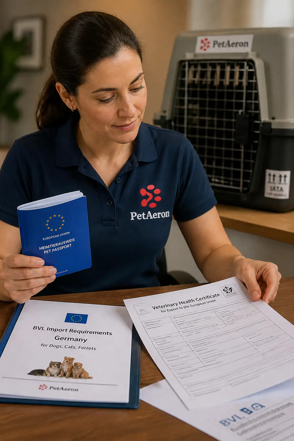 PetAeron specialist managing pet transport from India to Cologne with EU pet passport and BVL import document checks