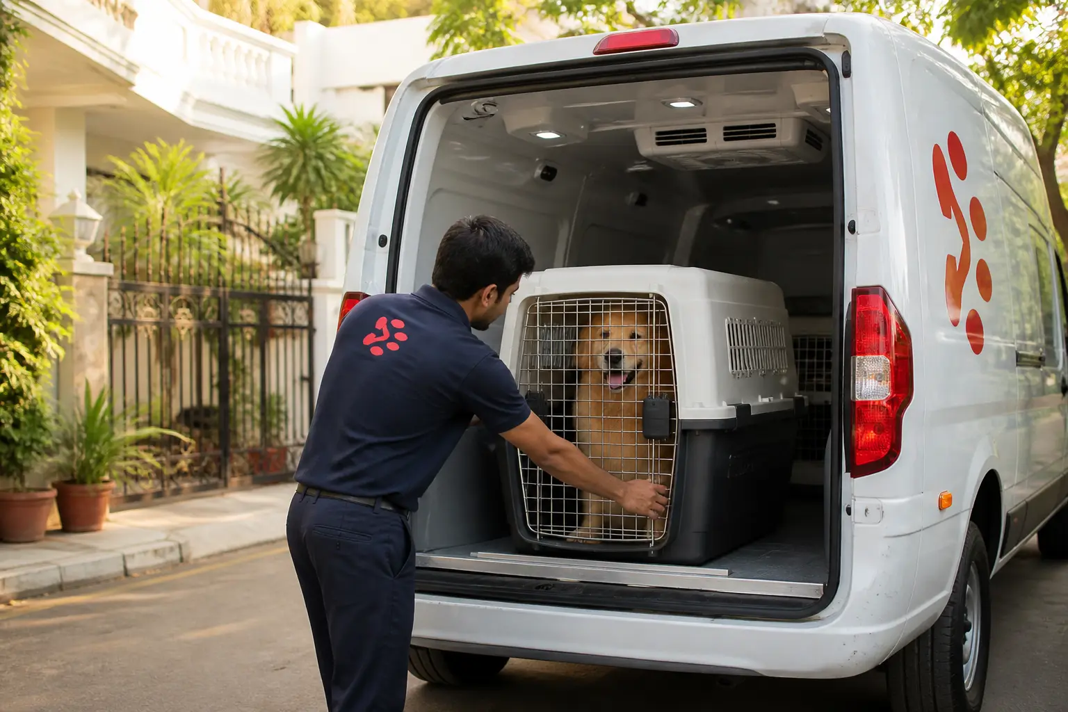 PetAeron climate-controlled van door-to-door pet pickup from Indian home before Nelson flight