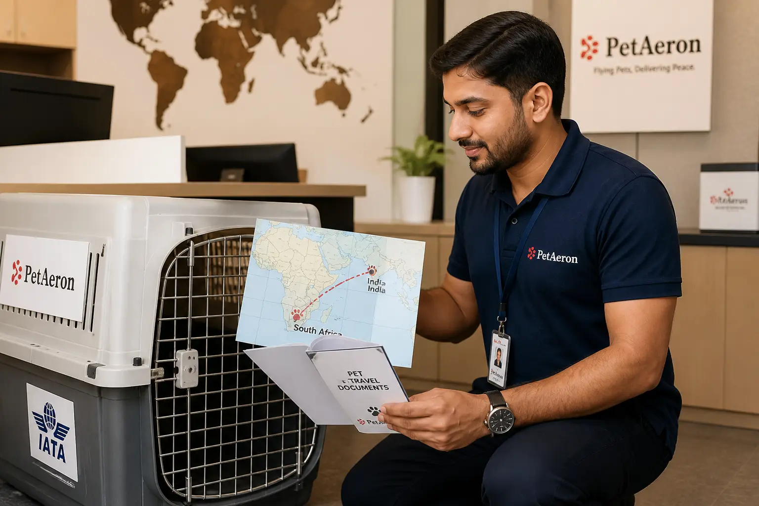 International pet relocation services from India to Cape Town, PetAeron specialist with IATA crate and route planning