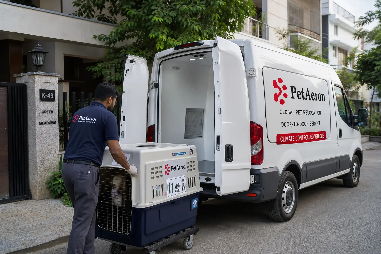 PetAeron climate-controlled van door-to-door pet pickup from Indian home before Cape Town flight