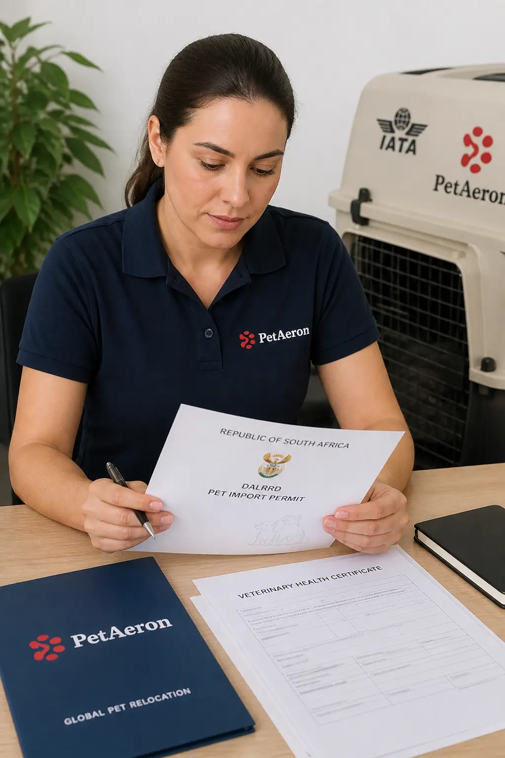PetAeron specialist managing pet transport from India to Johannesburg with DALRRD import permit document checks