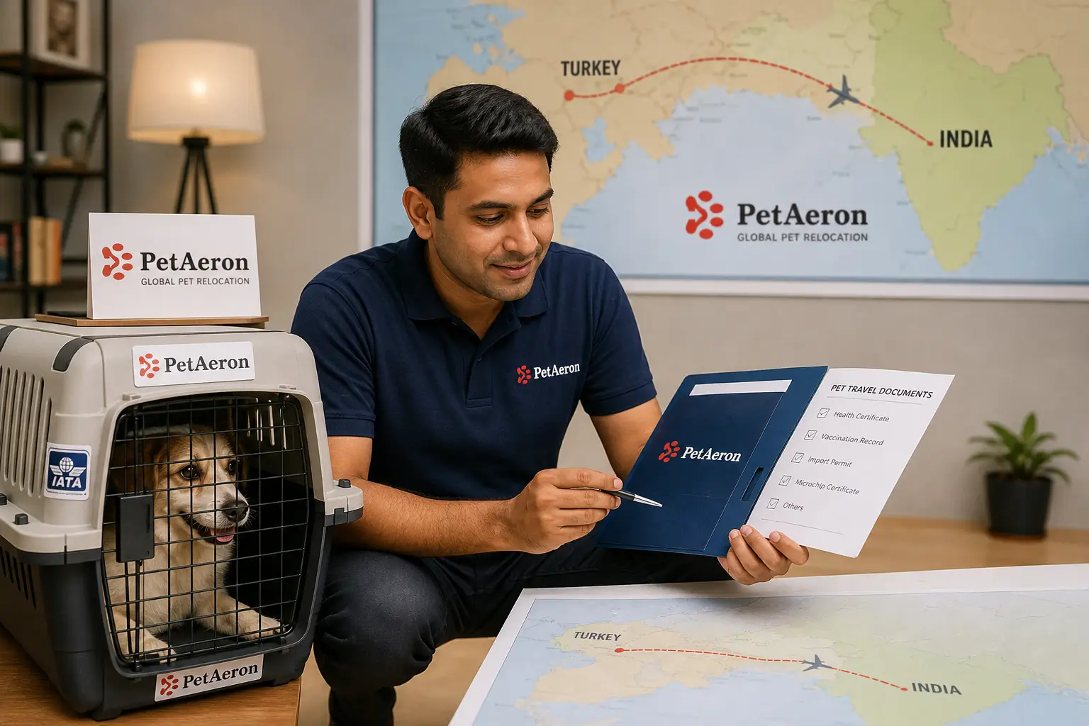 International pet relocation services from India to Antalya, PetAeron specialist with IATA crate and route planning
