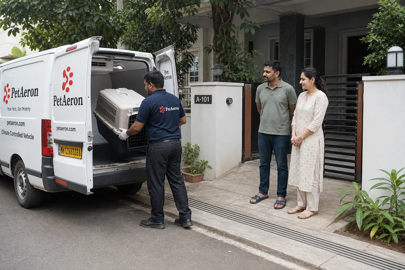PetAeron climate-controlled van door-to-door pet pickup from Indian home before Turkey flight