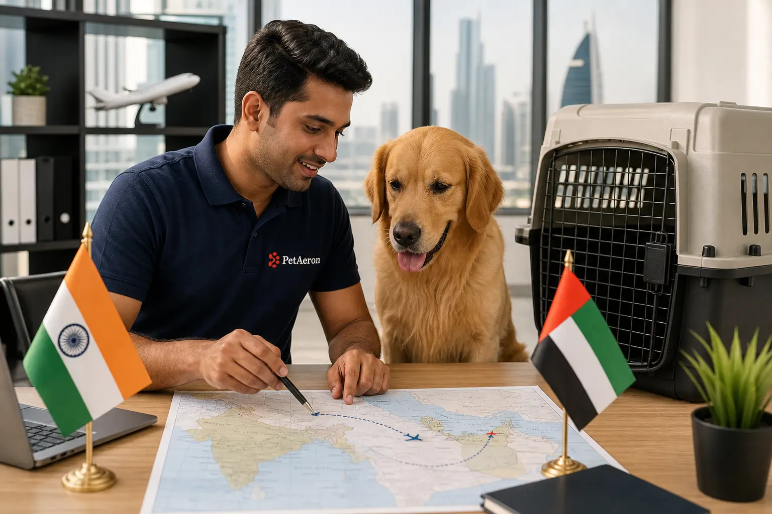 International pet relocation services from India to Dubai, PetAeron specialist with IATA crate and route planning