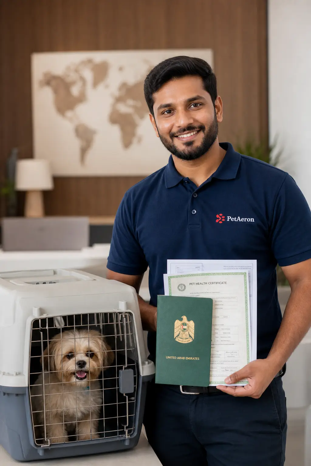 PetAeron specialist managing pet transport from India to Dubai with MOCCAE document checks