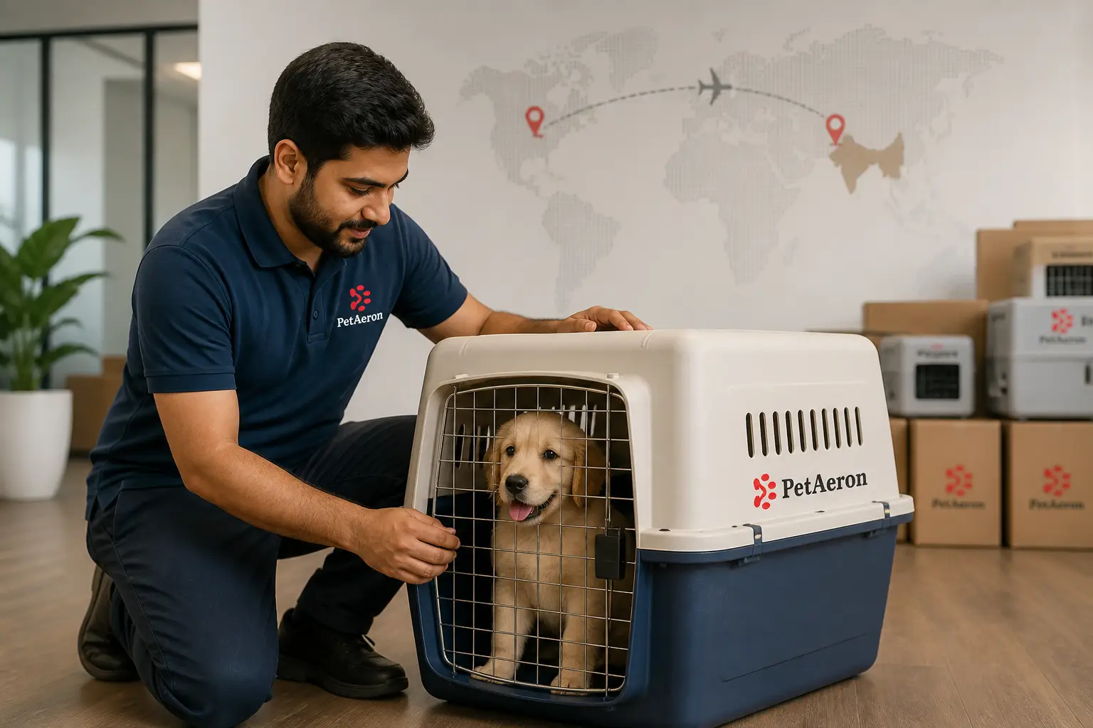 International pet relocation services from India to UK, PetAeron specialist with IATA crate and India to UK route planning
