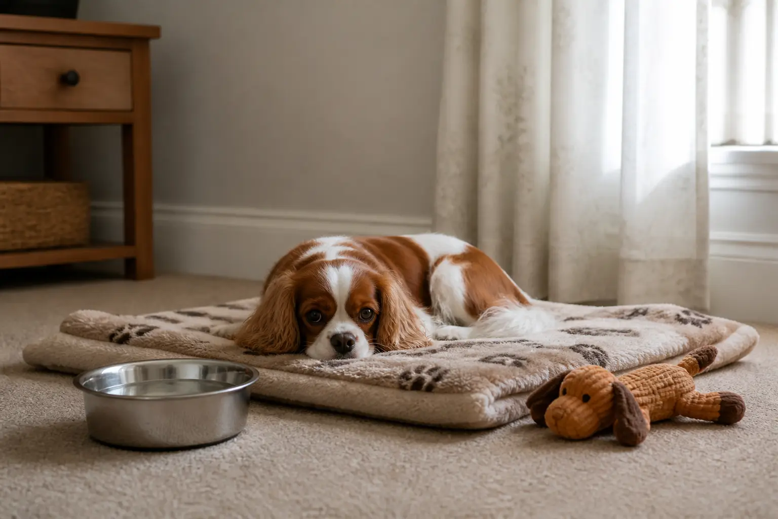 Dog settling quietly in a calm West Midlands home after pet relocation from India to Birmingham