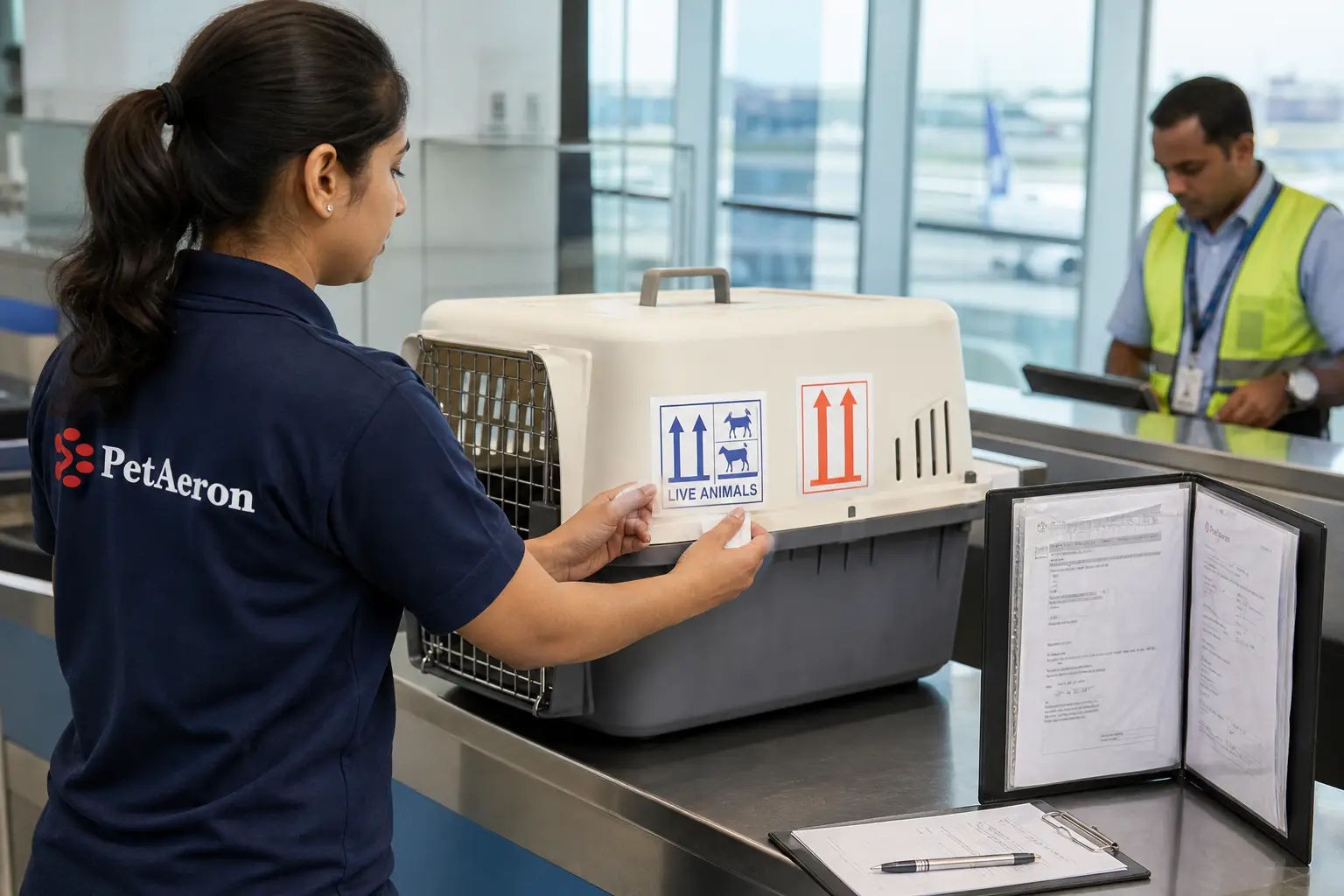IATA crate labeling and AQCS export clearance for pet shipping India to UK