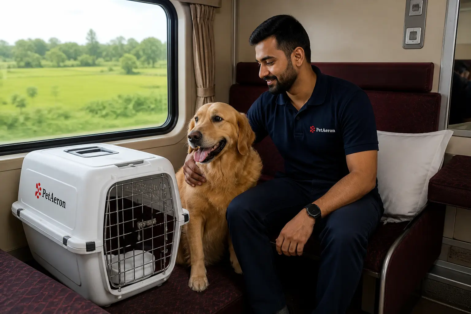 Pet and IATA crate on Indian Railways First AC train feeder to departure hub for Edinburgh flight