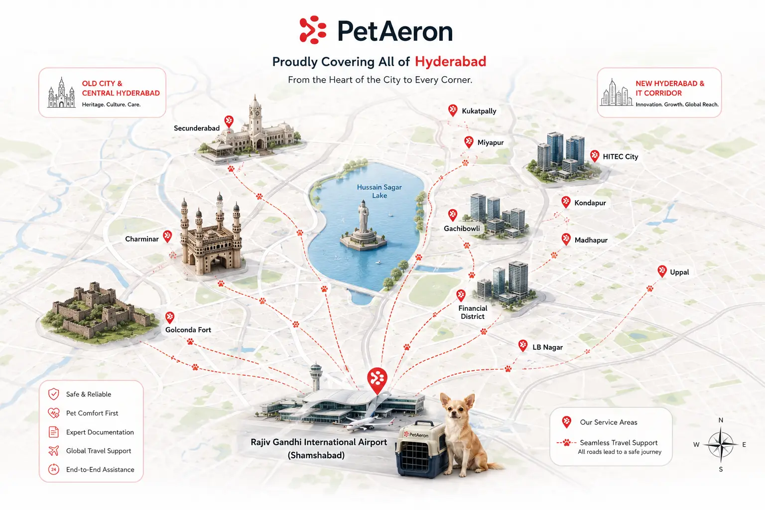 Areas we cover across Hyderabad for pet relocation and pet transport