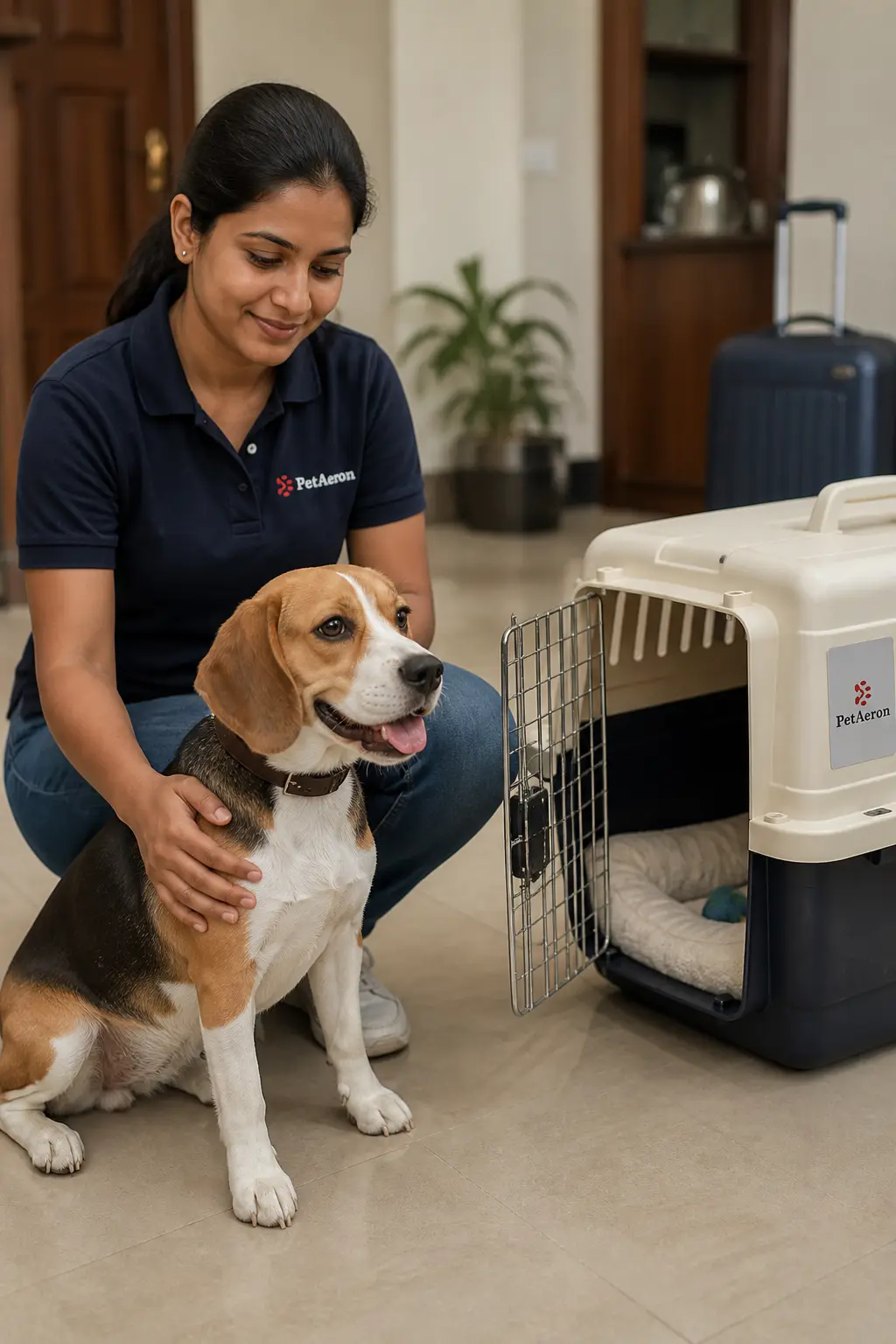 PetAeron specialist preparing a pet for safe relocation from Pune with IATA crate and door-to-door care