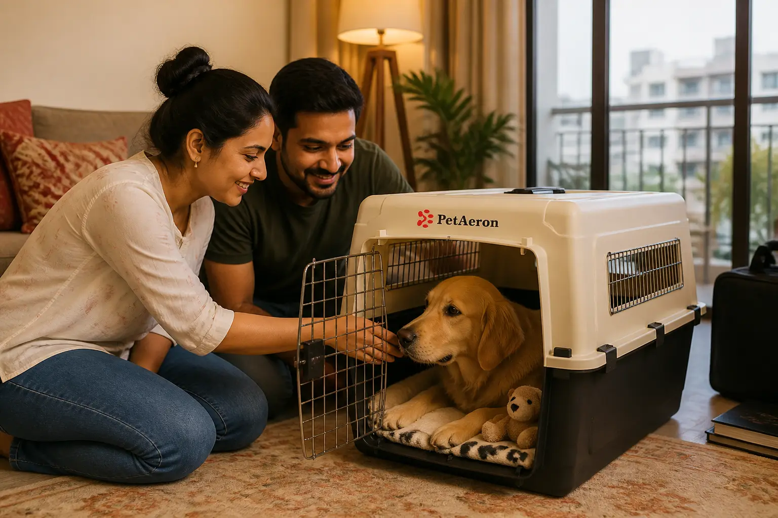 Pune pet parents crate-training their dog with familiar items before relocation travel day
