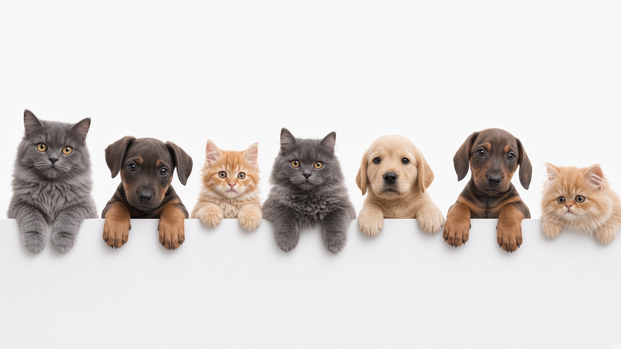 Happy dogs and cats peeking over a banner — PetAeron pet relocation from Bangalore