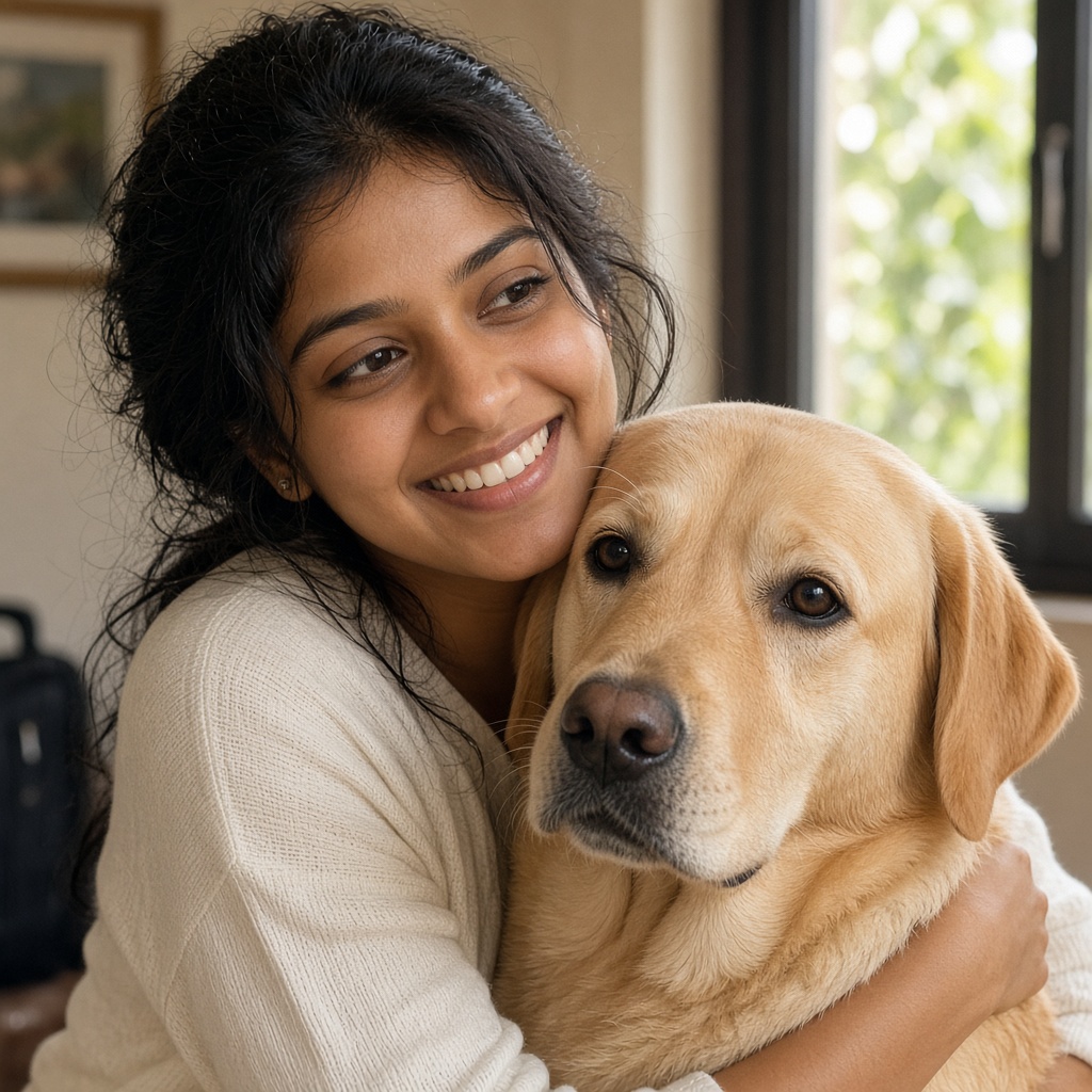 Priya with her Labrador before relocation from Bangalore